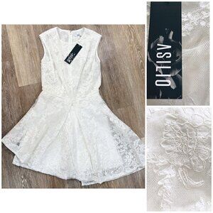 Asilio Sz 6 White Lace Asymmetrical Pleated Fit and Flare Formal Dress NWT NEW!